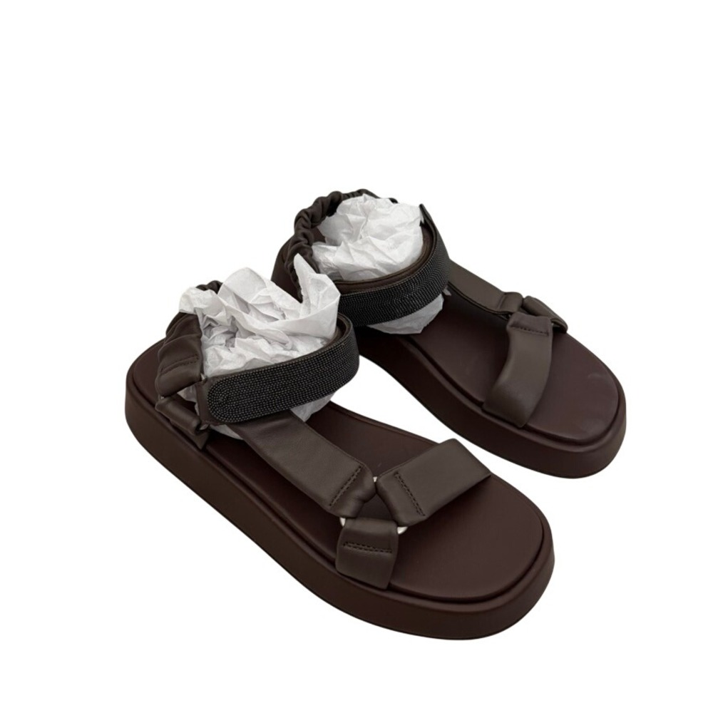 Brunello Cucinelli Monili Leather Sandals Womens 38 Brown Luxury Made in Italy